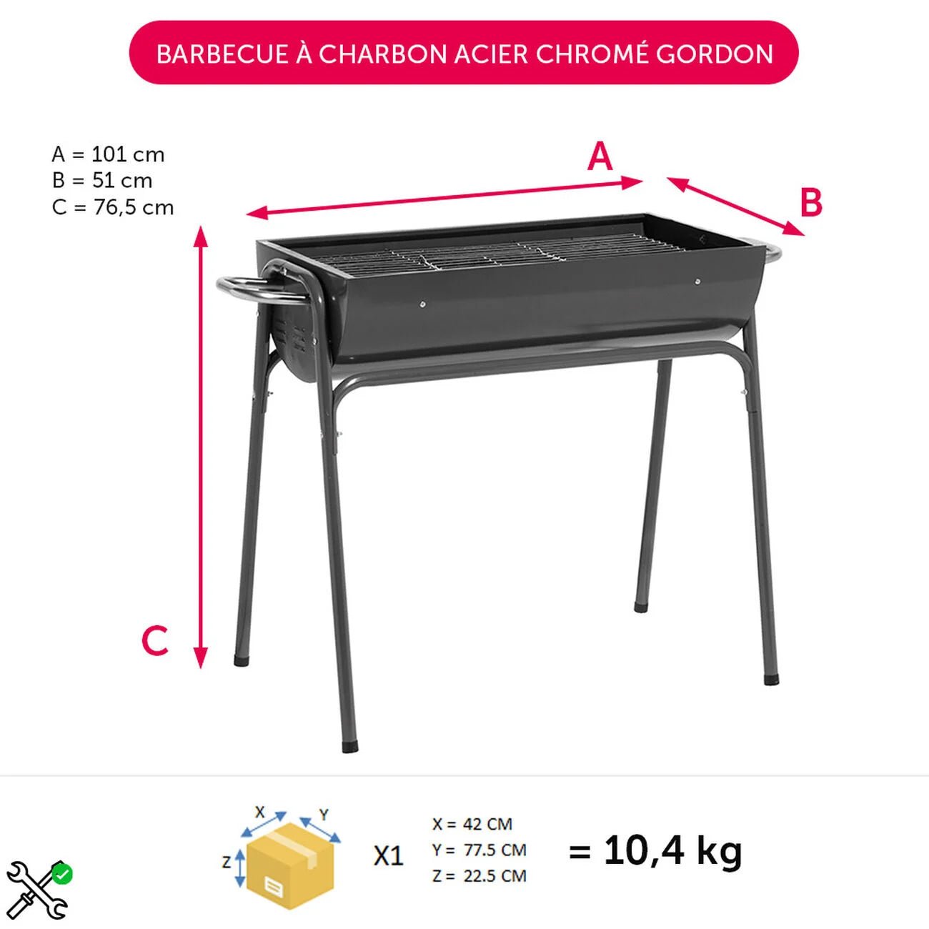 Barbecue à charbon acier Gordon 61x102xH86cm - homidiscount