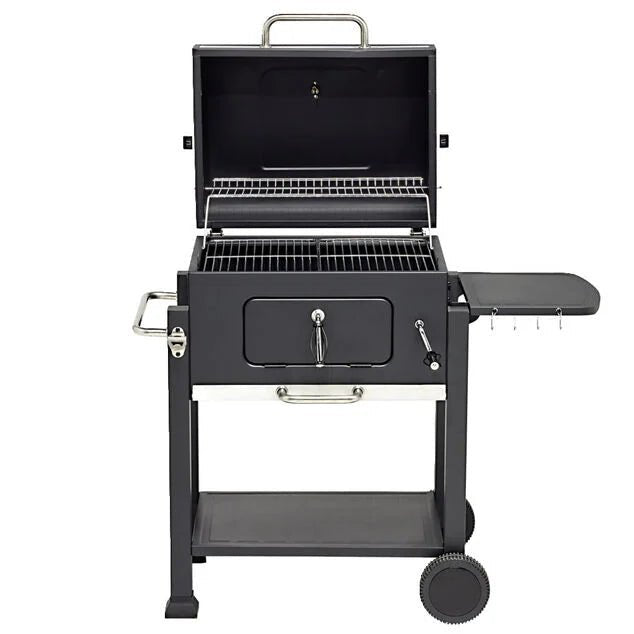 Barbecue à charbon Wilson rectangulaire avec couvercle 2 roulettes 114x72H108cm - homidiscount
