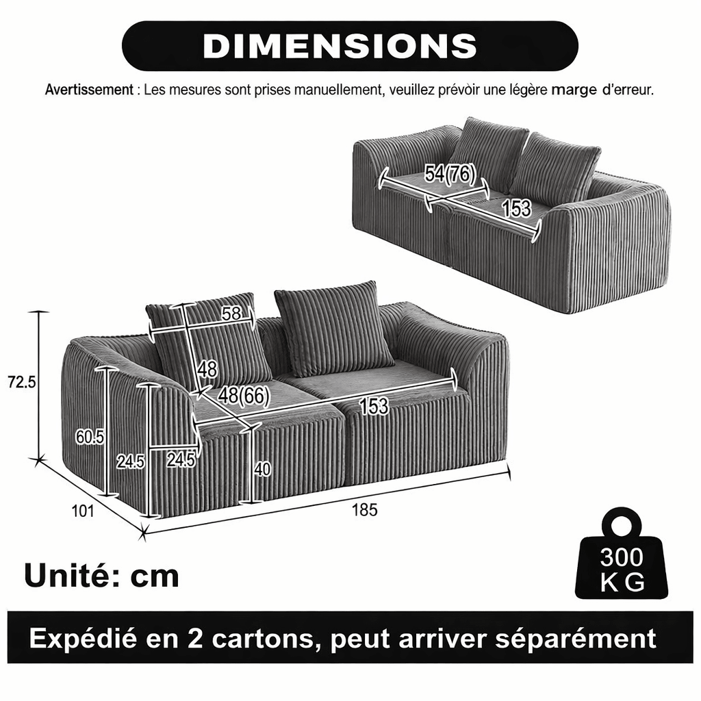 Canapé compressé 2 places - homavodiscount