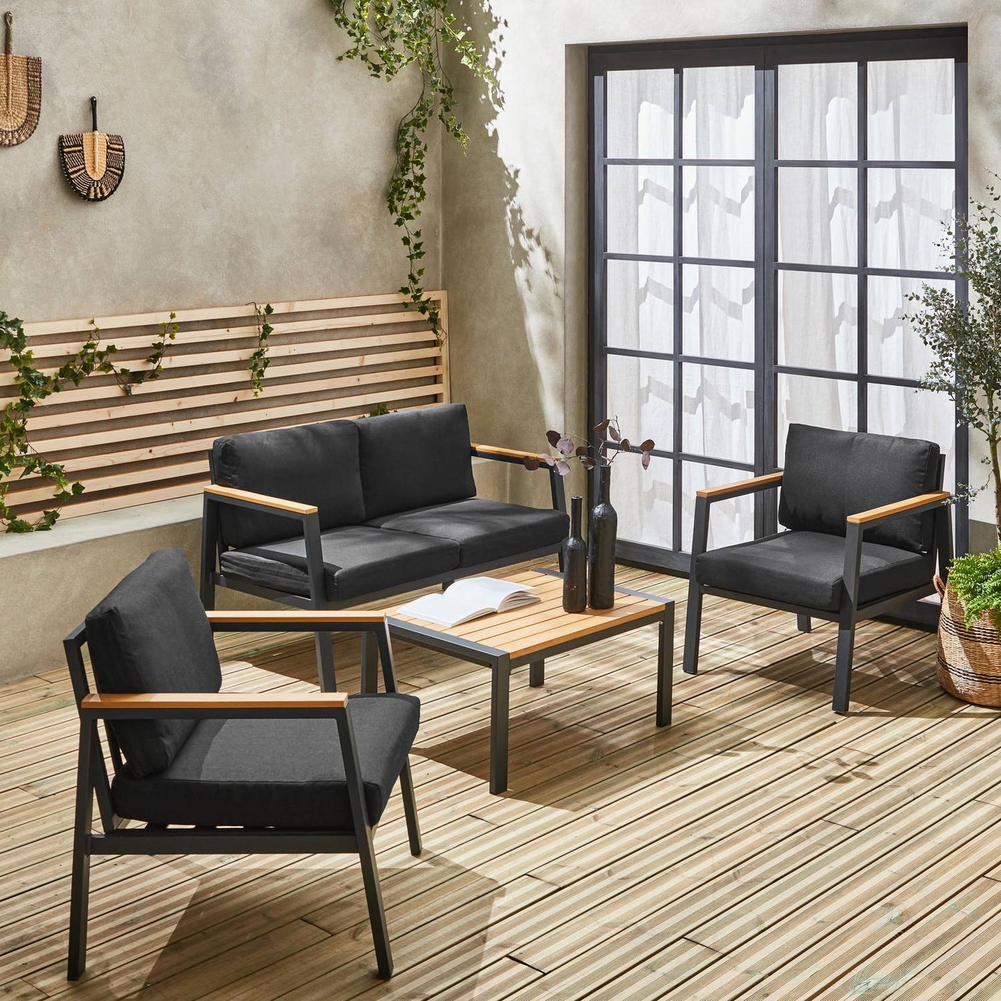 Casoria Salon de jardin aluminium et polywood 4 places Anthracite / Gris foncé - homidiscount