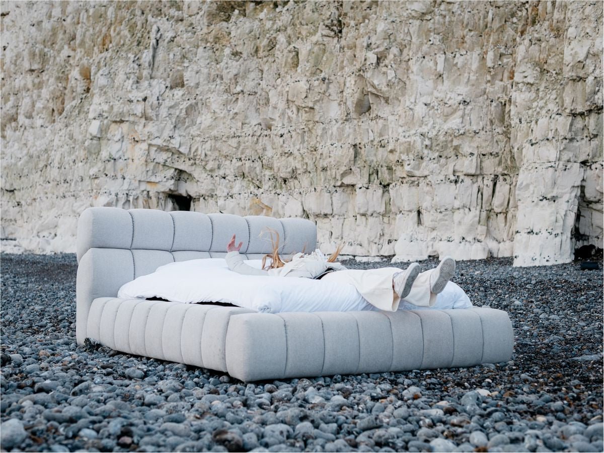 MONT - BLANC Lit coffre MONT - BLANC tissu chiné - Blanc - homidiscount