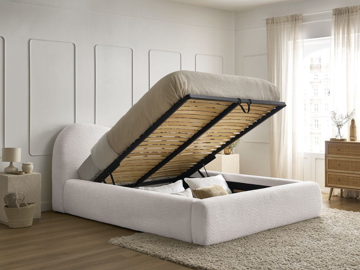 ORLANE Lit coffre ORLANE tissu bouclette - Blanc - homidiscount