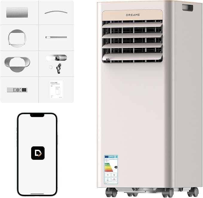 DREAME P-Wind10 9000 BTU Climatiseur portable 3-en-1 : Refroidissement, Déshumidification et Ventilateur, flux d’air 3D, contrôle via appli et télécommande, mode sommeil, installation facile [Classe énergétique A]