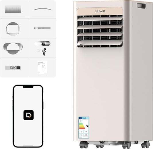 DREAME P-Wind10 9000 BTU Climatiseur portable 3-en-1 : Refroidissement, Déshumidification et Ventilateur, flux d’air 3D, contrôle via appli et télécommande, mode sommeil, installation facile [Classe énergétique A]