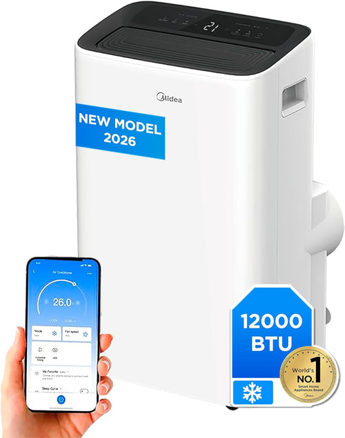 MIDEA Climatiseur Mobile Silencieux 12000 BTU avec Évacuation | 4 en 1: Climatisation, Ventilation, Déshumidification, Sleep | Clim Portable avec Contrôle App & Télécommande | Kit de Fenêtre Inclus [Classe énergétique A]