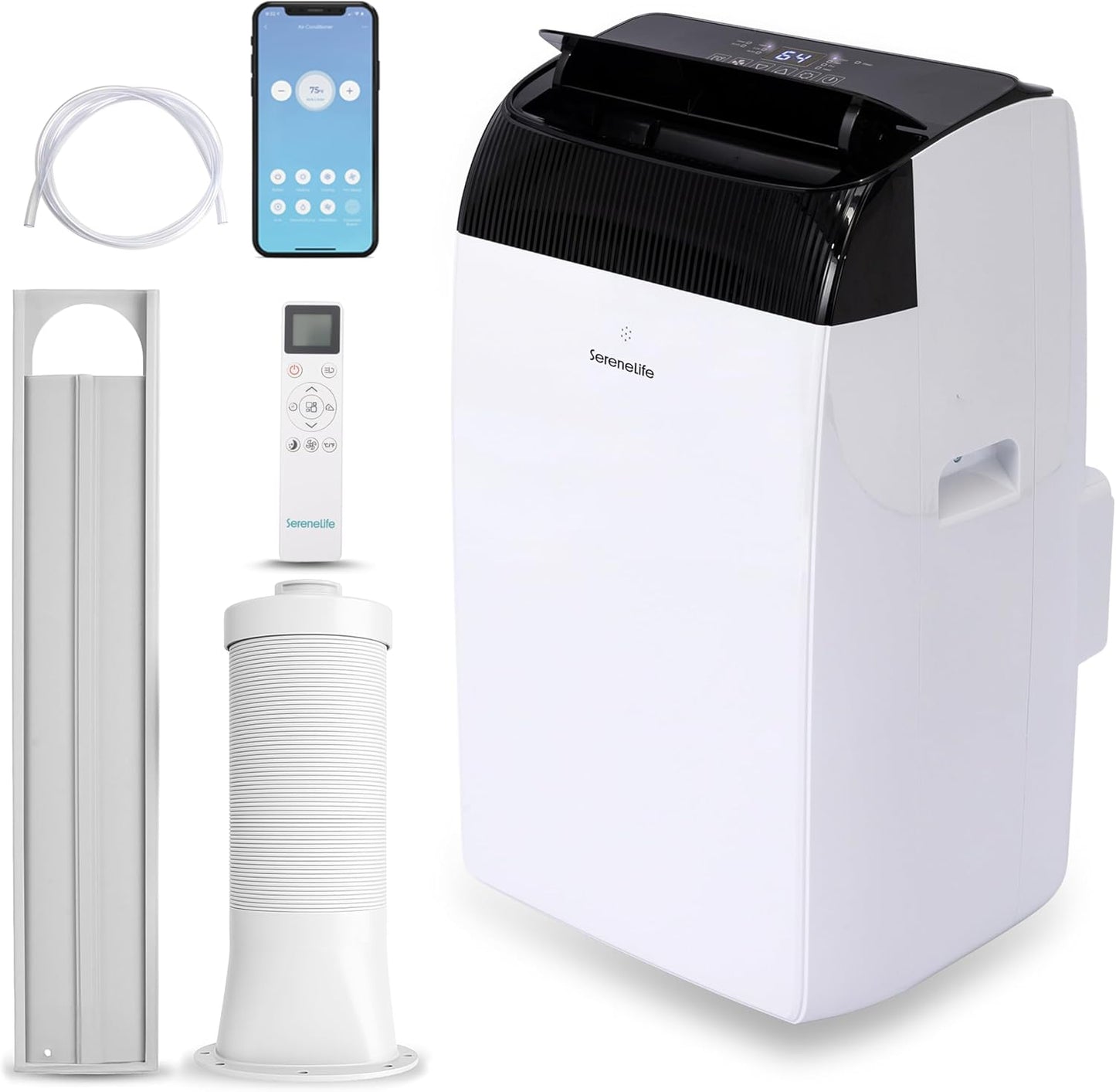 SereneLife Climatiseur Portable 16 000 BTU – Climatiation Mobile 3 en 1 Silencieuse avec Refroidissement, Chauffage, Déshumidificateur, Ventilation, Kit Fenêtre, Pour Chambre et Bureau jusqu’à 32 m² [Classe énergétique A+++]