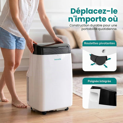 SereneLife Climatiseur Mobile Silencieux,9000 BTU,Climatiseur Portable 3-en-1 avec Fonction Déshumidificateur Intégré,Mode Ventilateur,Télécommande,Kit d'Évacuation Complet Montable sur Fenêtre,Blanc [Classe énergétique A]