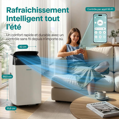 SereneLife Climatiseur Portable 16 000 BTU – Climatiation Mobile 3 en 1 Silencieuse avec Refroidissement, Chauffage, Déshumidificateur, Ventilation, Kit Fenêtre, Pour Chambre et Bureau jusqu’à 32 m² [Classe énergétique A+++]