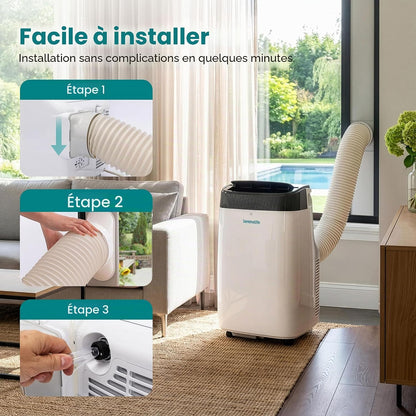 SereneLife Climatiseur Mobile Silencieux,9000 BTU,Climatiseur Portable 3-en-1 avec Fonction Déshumidificateur Intégré,Mode Ventilateur,Télécommande,Kit d'Évacuation Complet Montable sur Fenêtre,Blanc [Classe énergétique A]