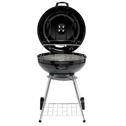 Barbecue charbon 2 roulettes rond Fisher avec couvercle acier noir 66,5x58x90cm - homidiscount
