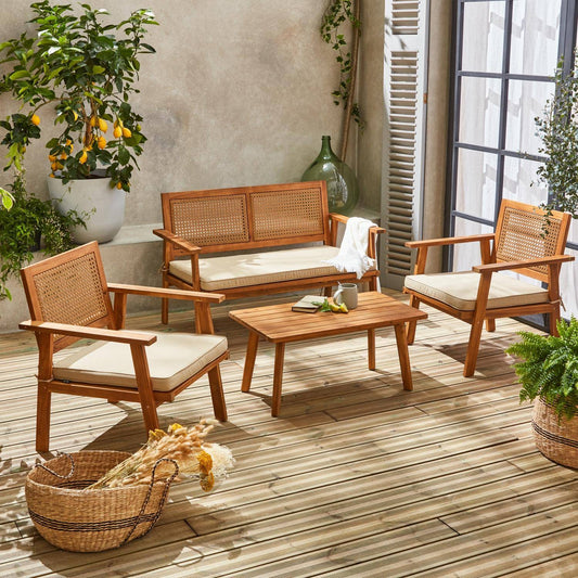 Bohémia Salon de jardin bois d'acacia et cannage 4 places - homidiscount