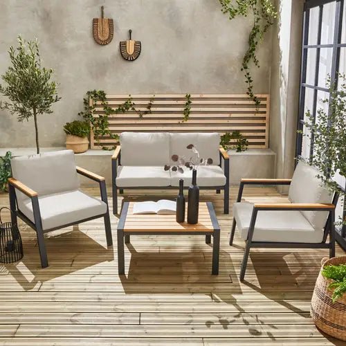 Casoria Salon de jardin aluminium et polywood 4 places Anthracite / Beige - homidiscount