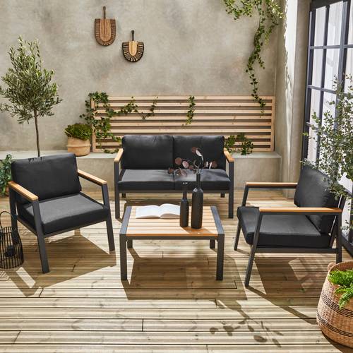 Casoria Salon de jardin aluminium et polywood 4 places Anthracite / Gris foncé - homidiscount
