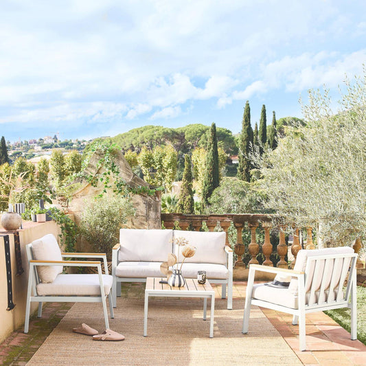 Casoria Salon de jardin aluminium et polywood 4 places Blanc / Beige - homidiscount