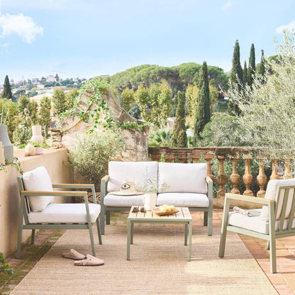 Casoria Salon de jardin aluminium et polywood 4 places Kaki / Beige - homidiscount