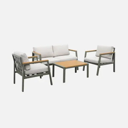 Casoria Salon de jardin aluminium et polywood 4 places Kaki / Beige - homidiscount