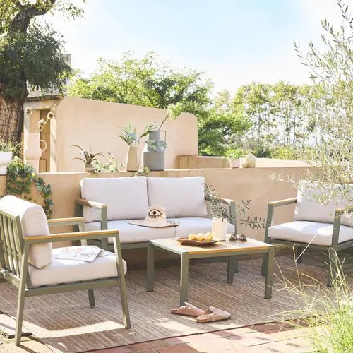 Casoria Salon de jardin aluminium et polywood 4 places Kaki / Beige - homidiscount