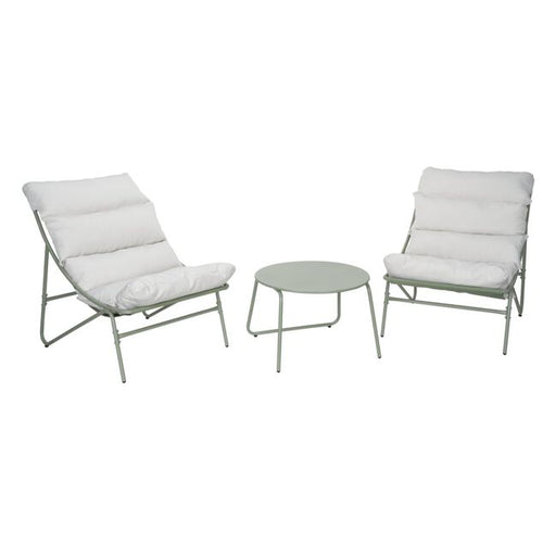 Ensemble salon de jardin 2 personnes Oslow métal vert sauge et coussins gris clair - homidiscount