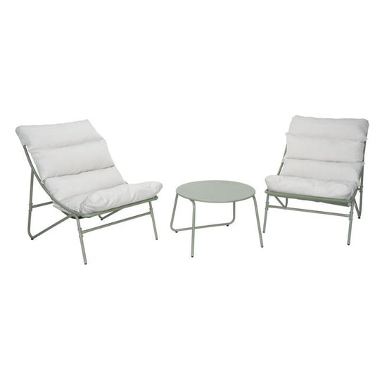 Ensemble salon de jardin 2 personnes Oslow métal vert sauge et coussins gris clair - homidiscount