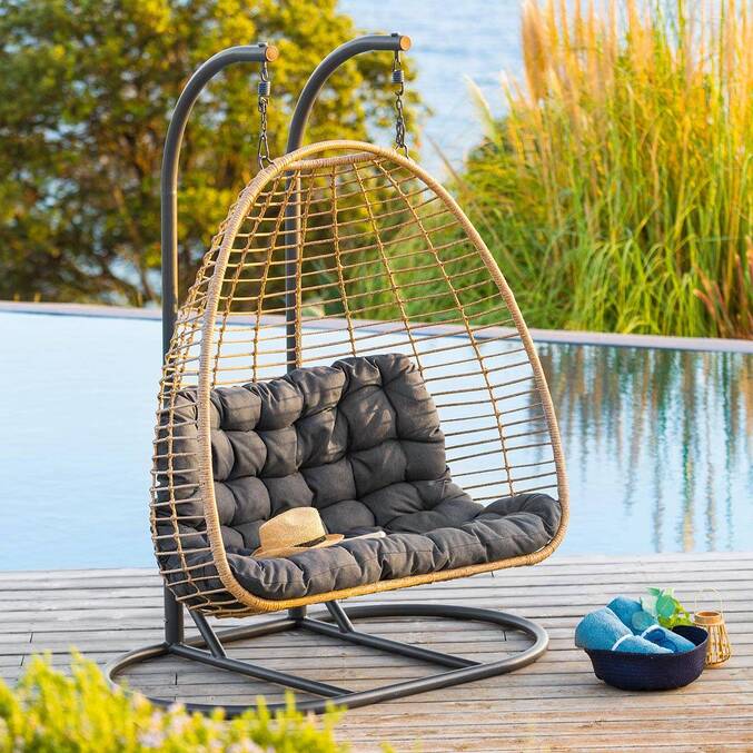 Fauteuil oeuf suspendu sur pied AJAR Ardoise - homidiscount