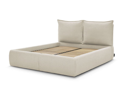 GARANCE Lit coffre GARANCE avec tête de lit effet oreiller tissu bouclette - homidiscount