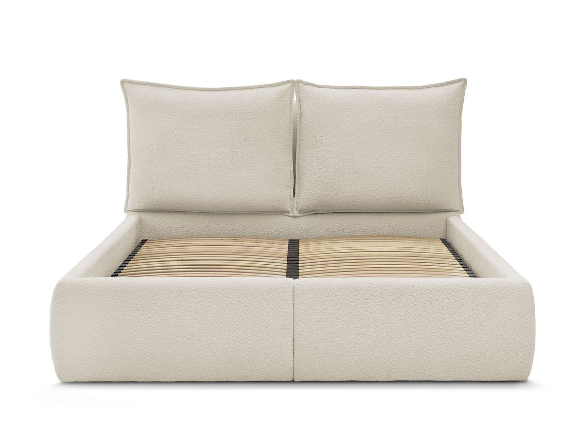 GARANCE Lit coffre GARANCE avec tête de lit effet oreiller tissu bouclette - homidiscount