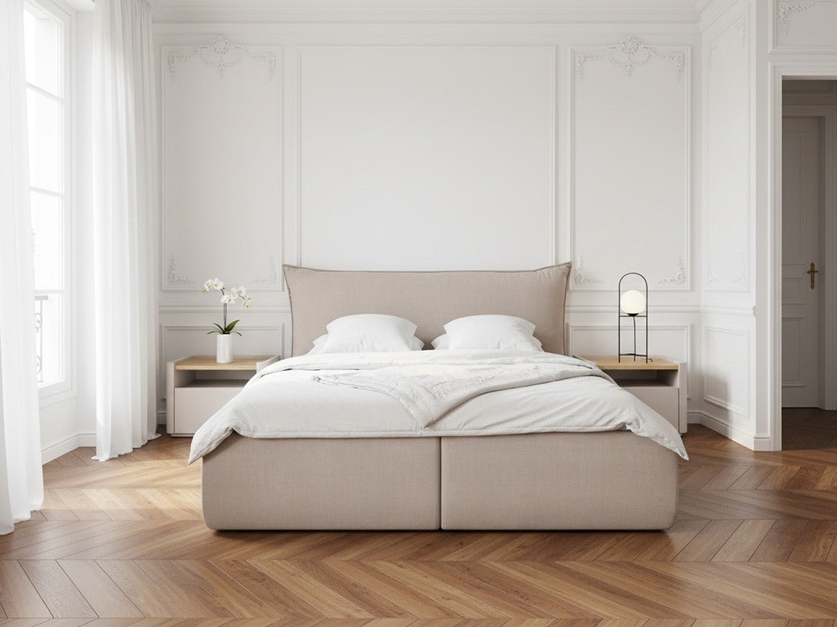JADE Lit coffre JADE avec tête de lit effet oreiller - homidiscount