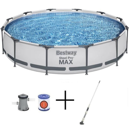 Kit Piscine hors sol tubulaire BESTWAY - Steel Pro Max™ - 366 x 76 cm - Ronde + Balai aspirateur électrique Aquascan