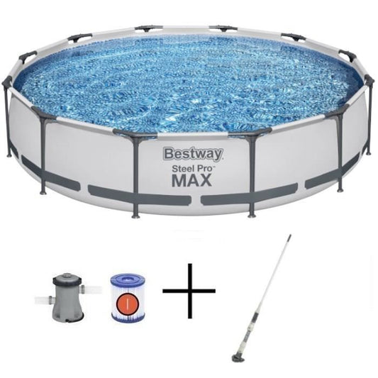 Kit Piscine hors sol tubulaire BESTWAY - Steel Pro Max™ - 366 x 76 cm - Ronde + Balai aspirateur électrique Aquascan