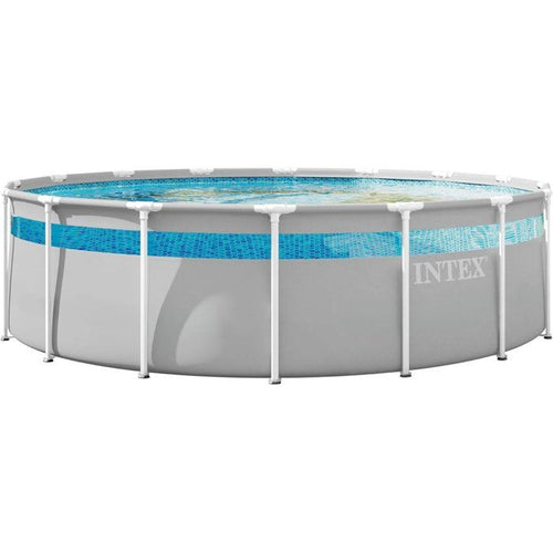 Kit Piscine hors sol tubulaire INTEX - Prism Frame Clear Window - 488 x 122 cm - Ronde (Pompe, bâche, tapis sol, échelle)