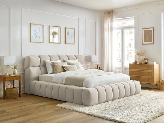 MONT - BLANC Lit coffre MONT - BLANC tissu chiné - Blanc - homidiscount