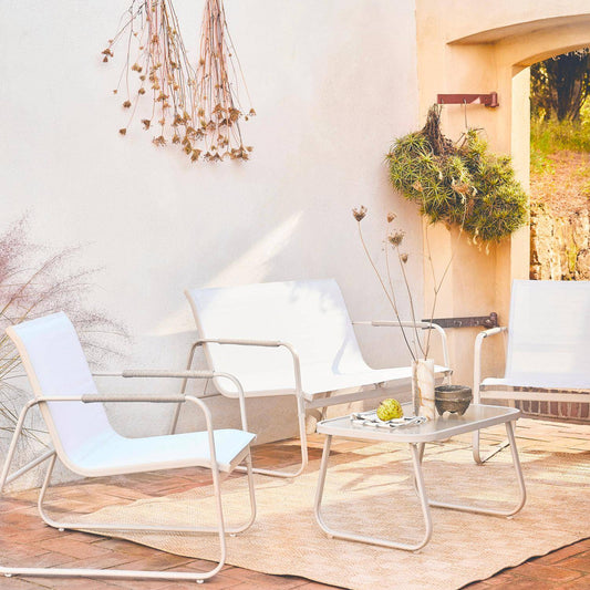 Noto Salon de jardin acier 4 places Beige - homidiscount