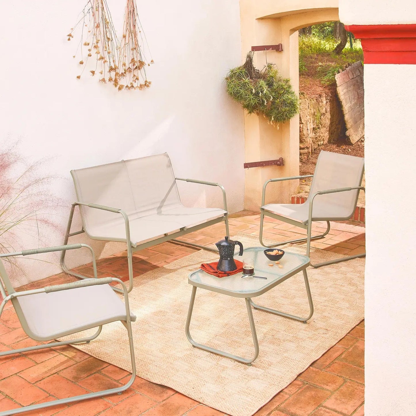 Noto Salon de jardin acier 4 places Kaki - homidiscount