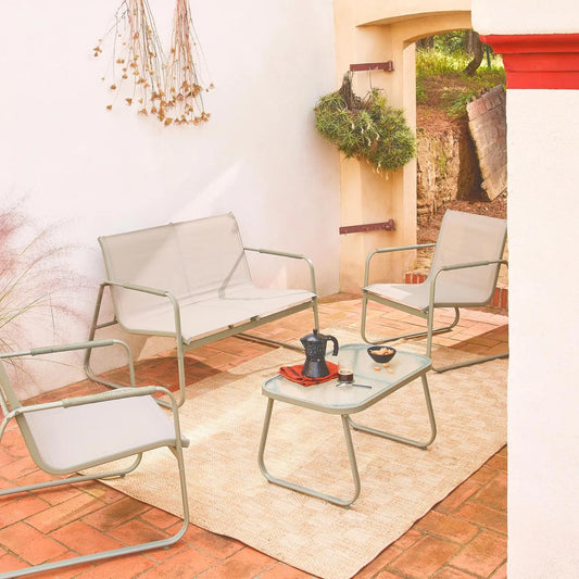 Noto Salon de jardin acier 4 places Kaki - homidiscount