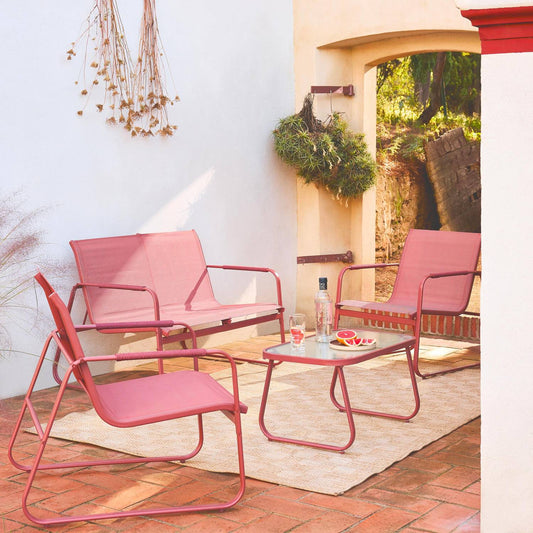 Noto Salon de jardin acier 4 places Pink - homidiscount
