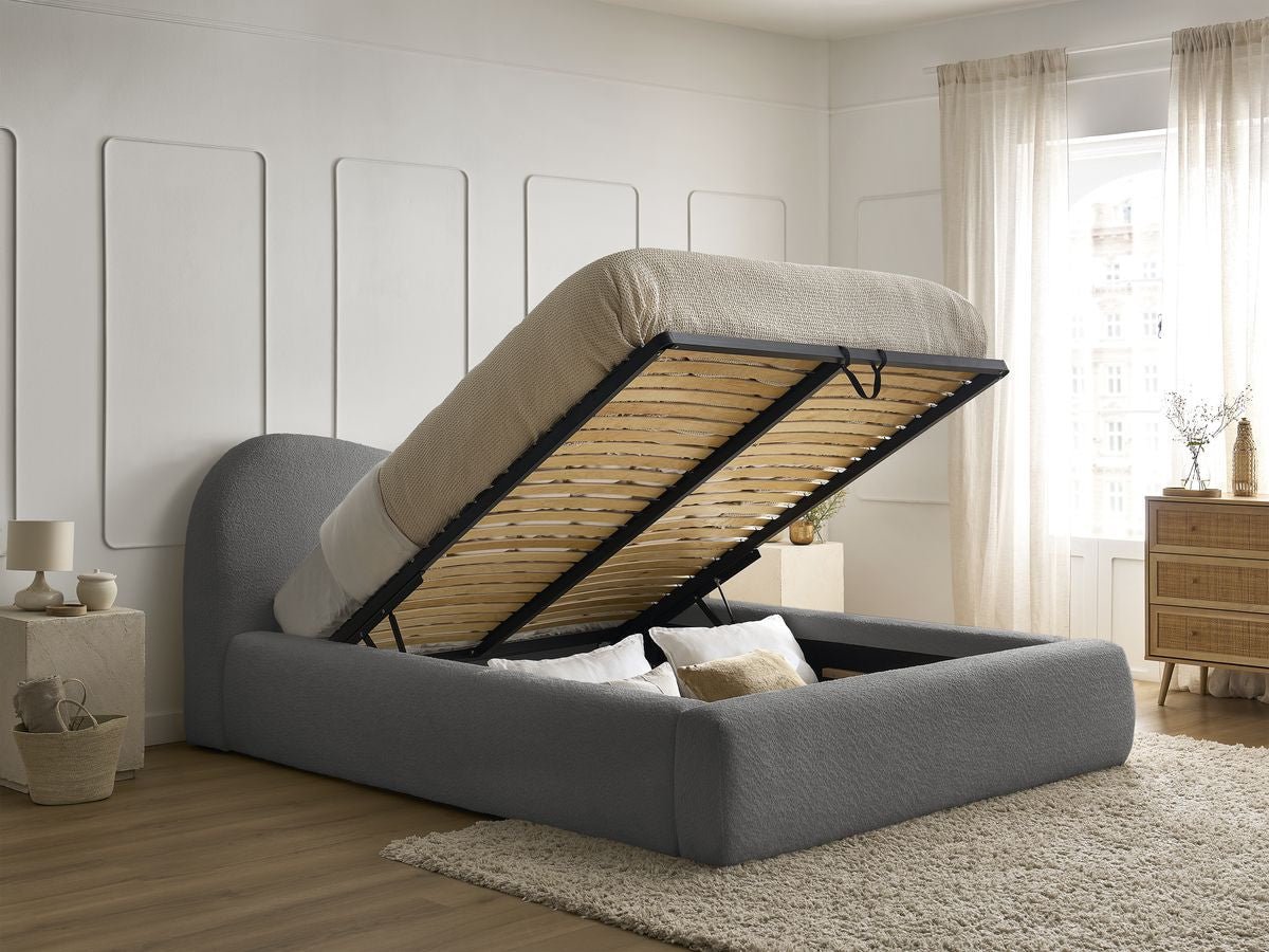 ORLANE Lit coffre ORLANE tissu bouclette - Gris - homidiscount