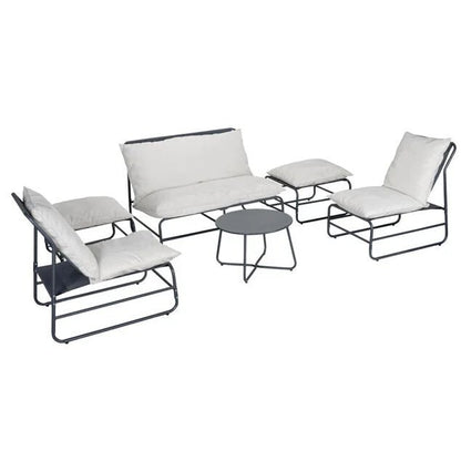Salon de jardin Oslow 6 personnes acier et textilène gris foncé et blanc - homidiscount