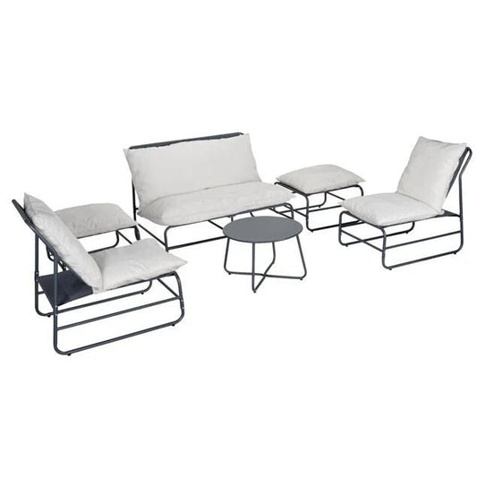 Salon de jardin Oslow 6 personnes acier et textilène gris foncé et blanc - homidiscount