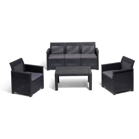 Salon de jardin Sydney résine tressée gris 5 personnes - homidiscount