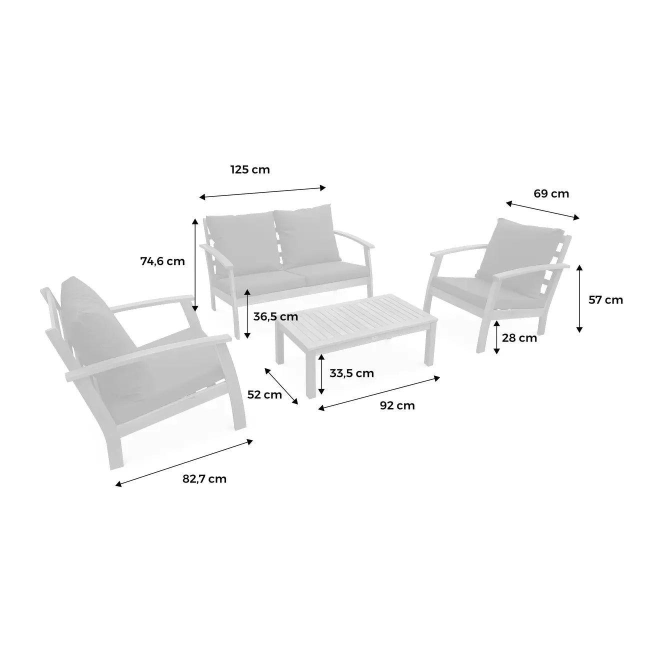 Ushuaia Salon de jardin bois d'acacia 4 places - homidiscount